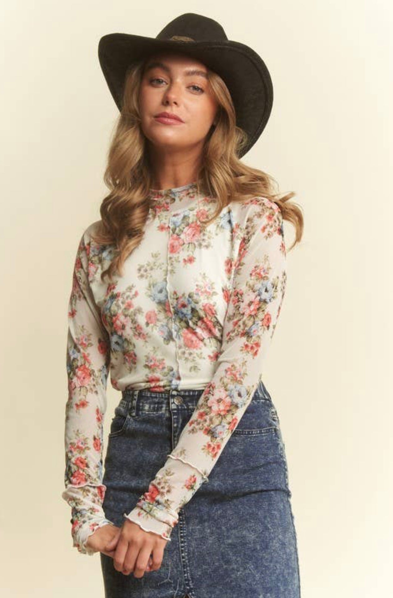 FLORAL PRINT MESH TOP