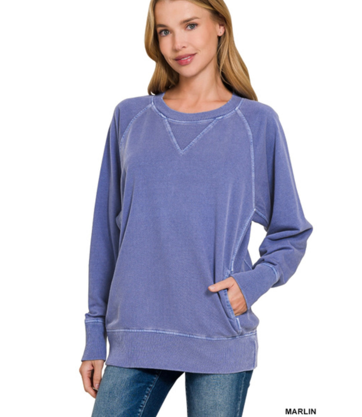 Pigment Dyed French Terry Pullover With Pockets