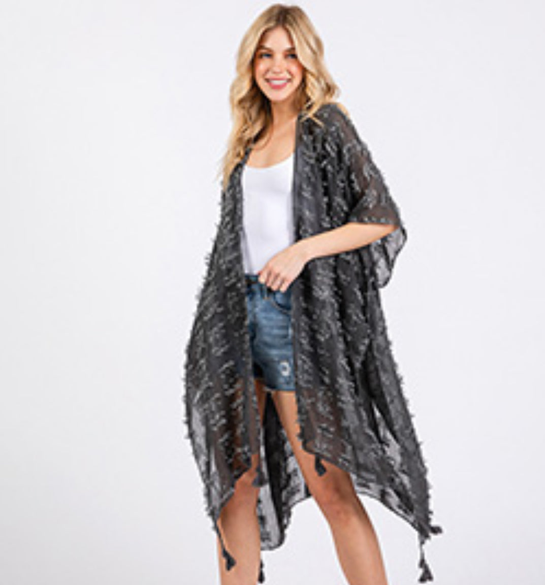 Sheer Black Kimono w Tassels