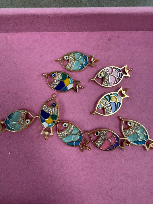 TCB Mosaic and Rhinestone Fish Charms