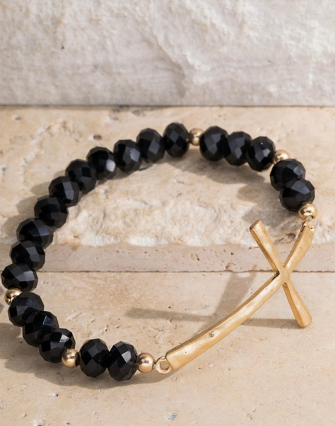 Stone and Gold Cross Bracelet