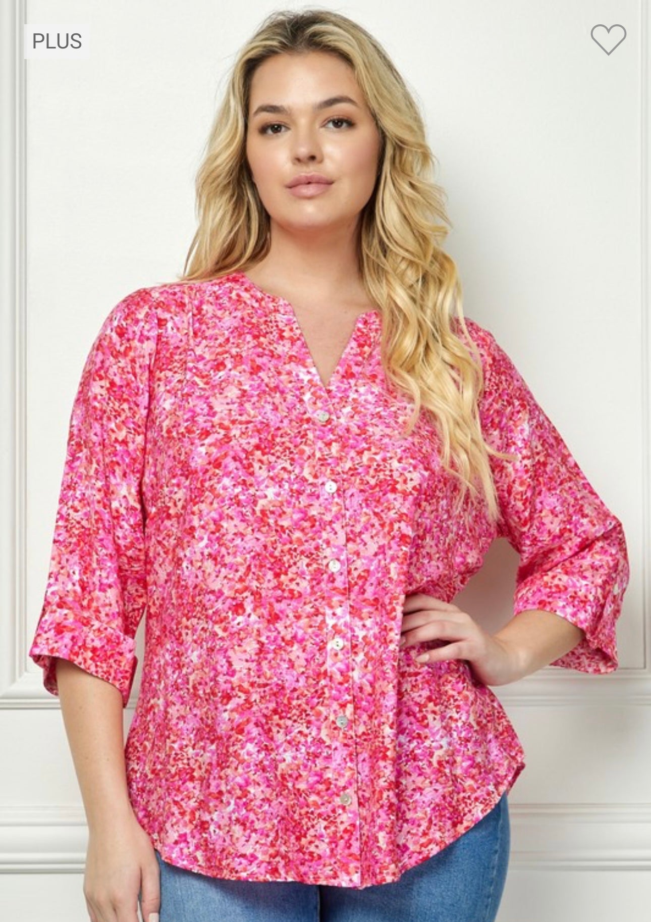 PLUS SIZE MANDARIN COLLAR PLAKET BLOUSE