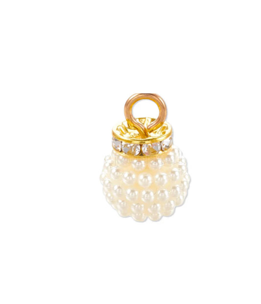 TCB Gold Pearl Beaded and Rhinestone Collared Charm