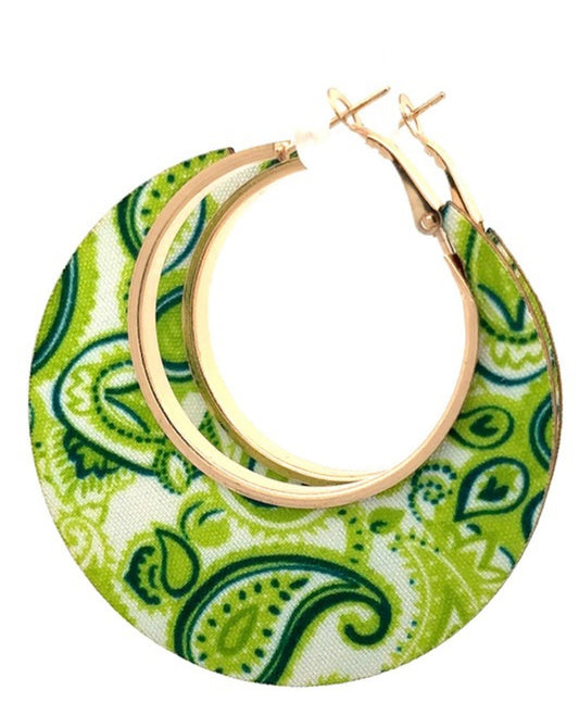 Green Paisley Hoop Earrings