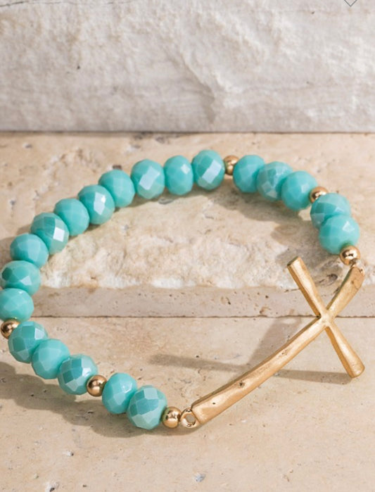 Stone and Gold Cross Bracelet