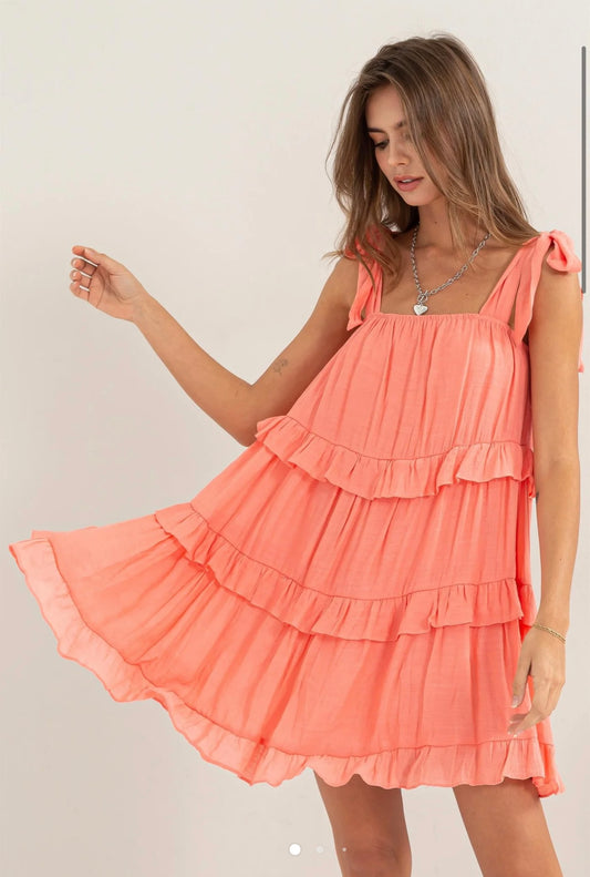Shoulder Tie Ruffle Tiered Mini Dress