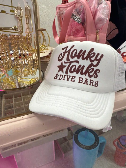 Honky Tonk & Dive Bar Trucker Hat: Solid White