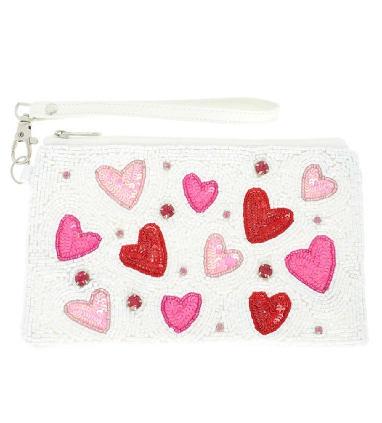 Valentine Hearts Seed Bead Wristlet