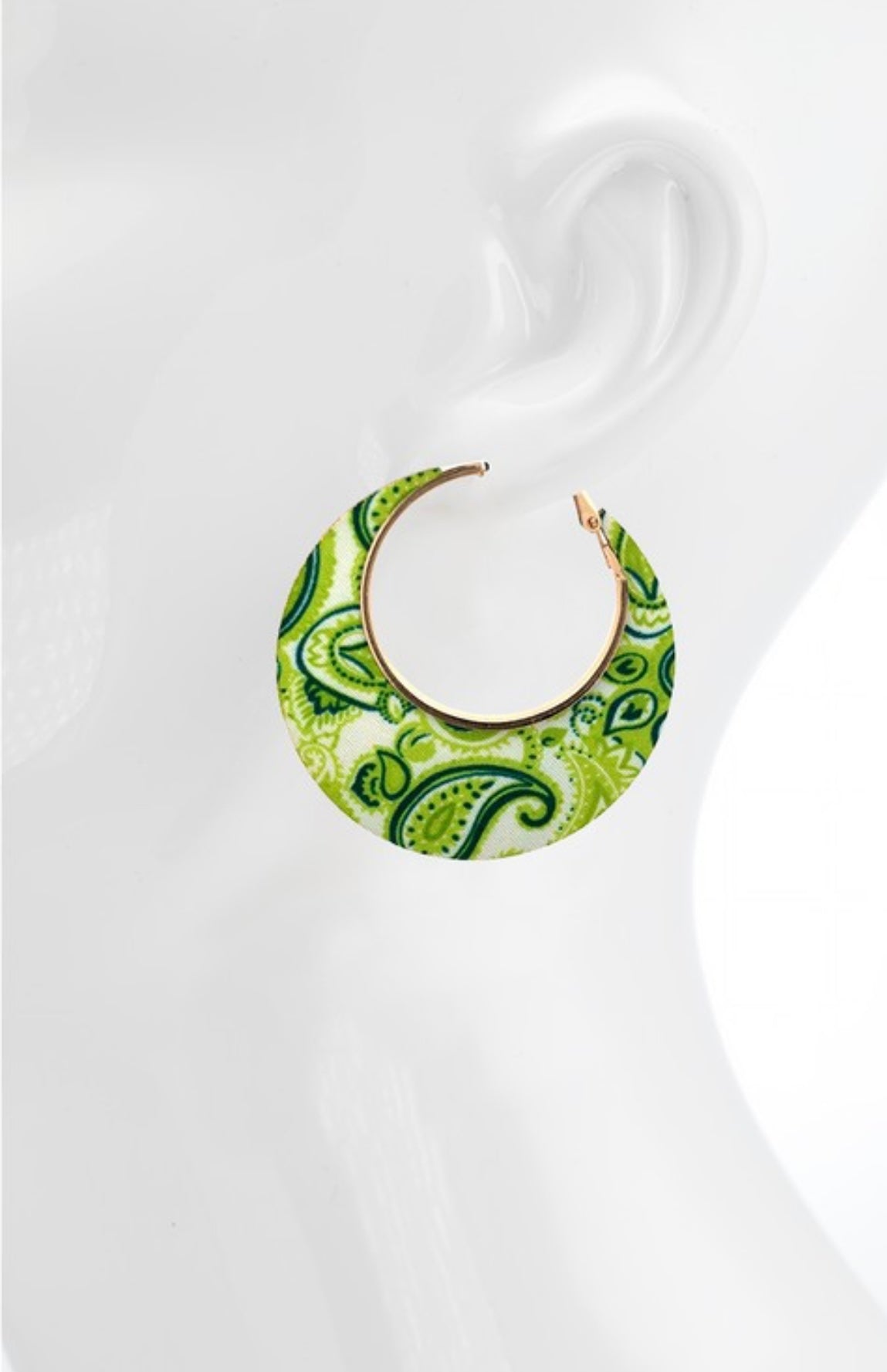 Green Paisley Hoop Earrings