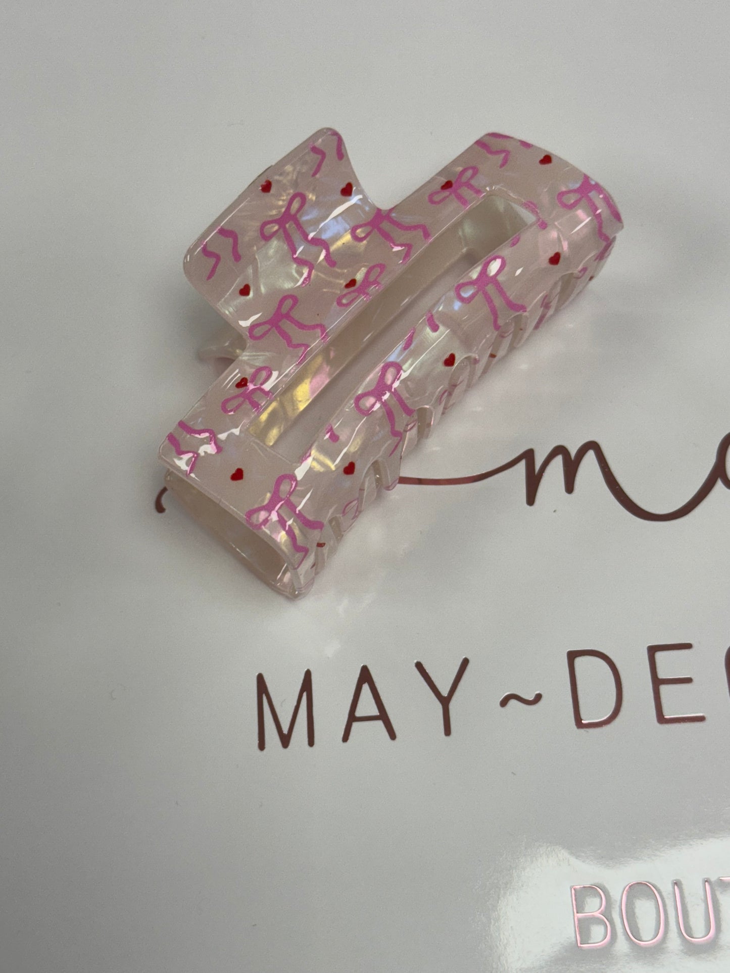 Clear Pink Bow Claw Clip