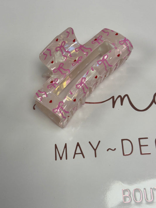 Clear Pink Bow Claw Clip