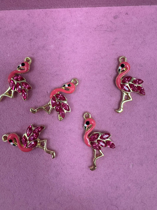 TCB Pink and Rhinestone Flamingo Charms