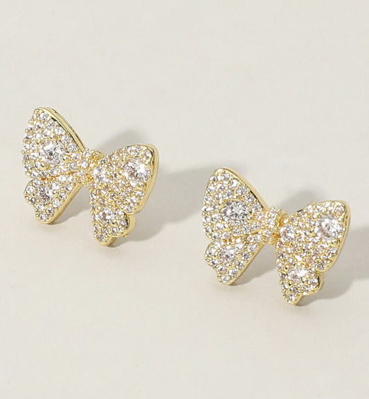 CZ Stone Paved Bow Stud Earrings