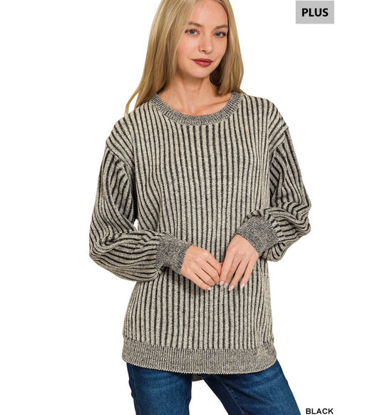 PLUS CURVED HEM TWO-TONE SWEATER