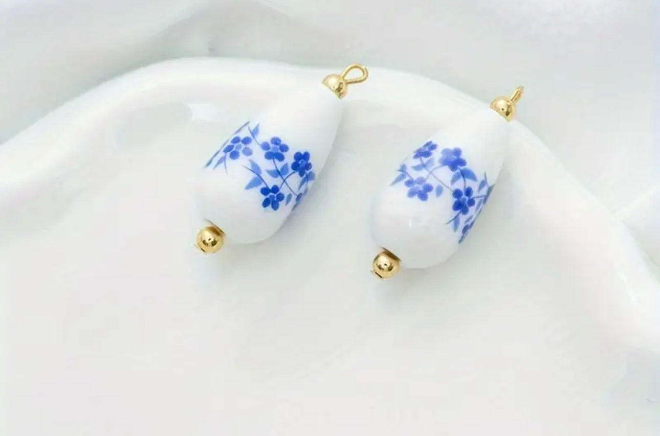 TCB Sweet & Cute Collection Blue Floral Teardrop Charm