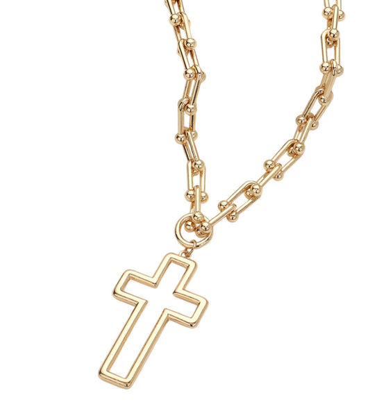 Metal Open Cross Pendant Hardware Chain Necklace