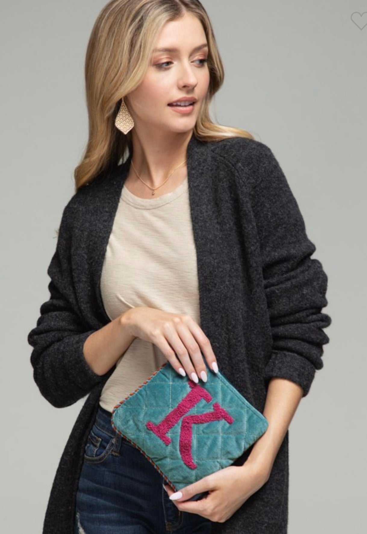 Embroidered Initial Velveteen Bag