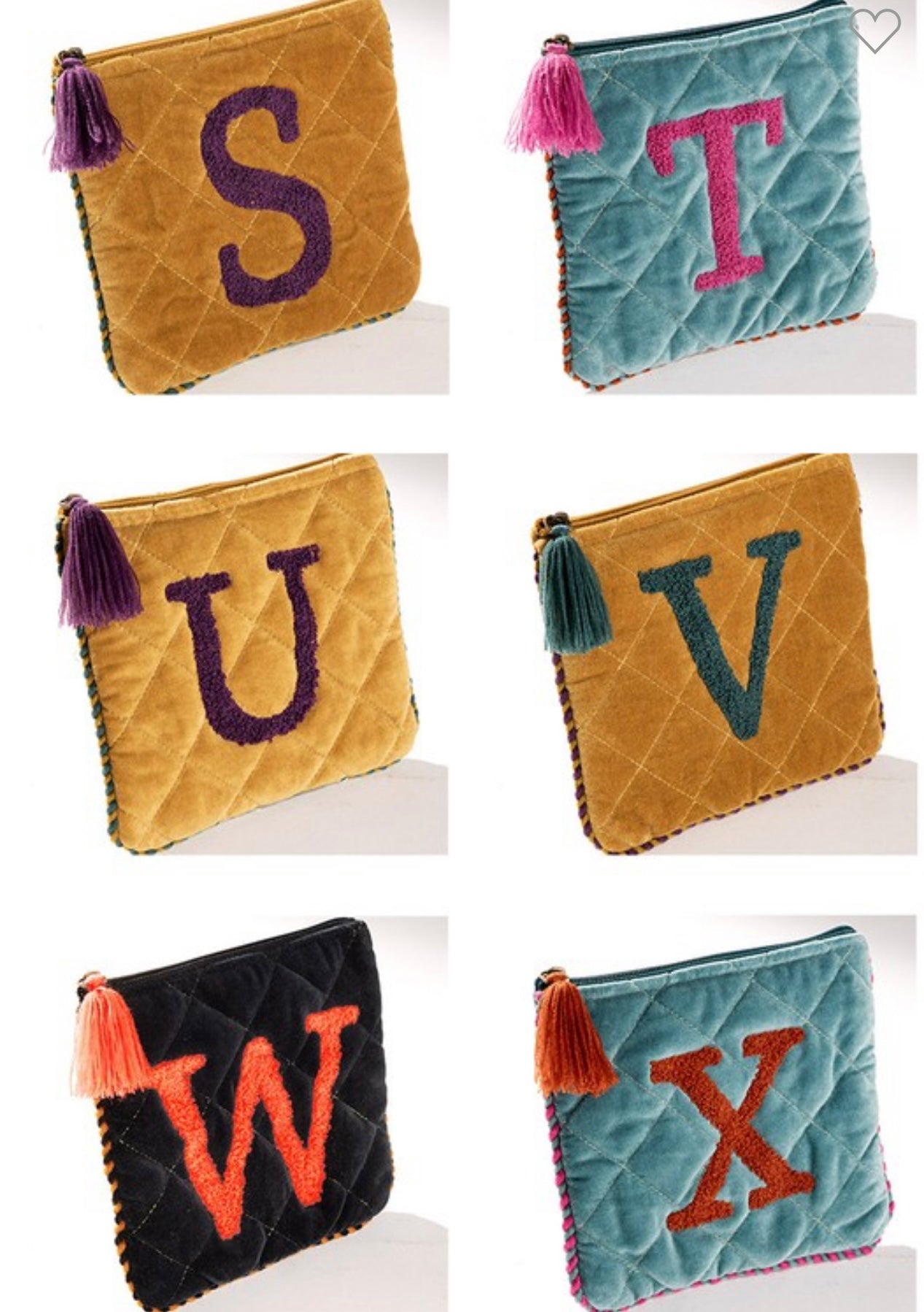 Embroidered Initial Velveteen Bag