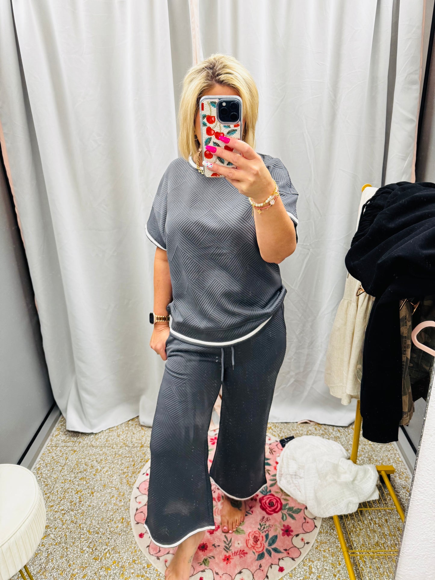 MDB Textured Loose Shirt and Drawstring Pants Set