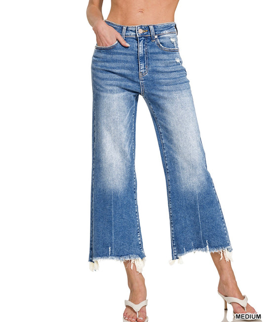 MID RISE STRAIGHT RAW HEM DENIM JEANS