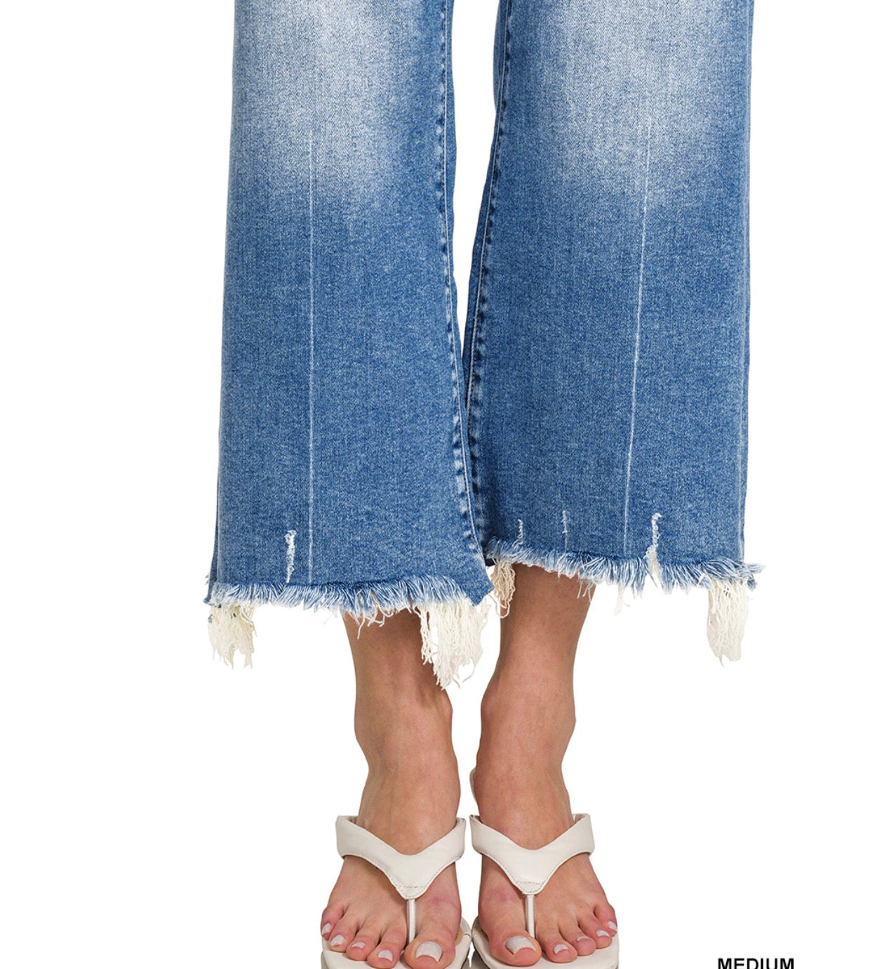 MID RISE STRAIGHT RAW HEM DENIM JEANS