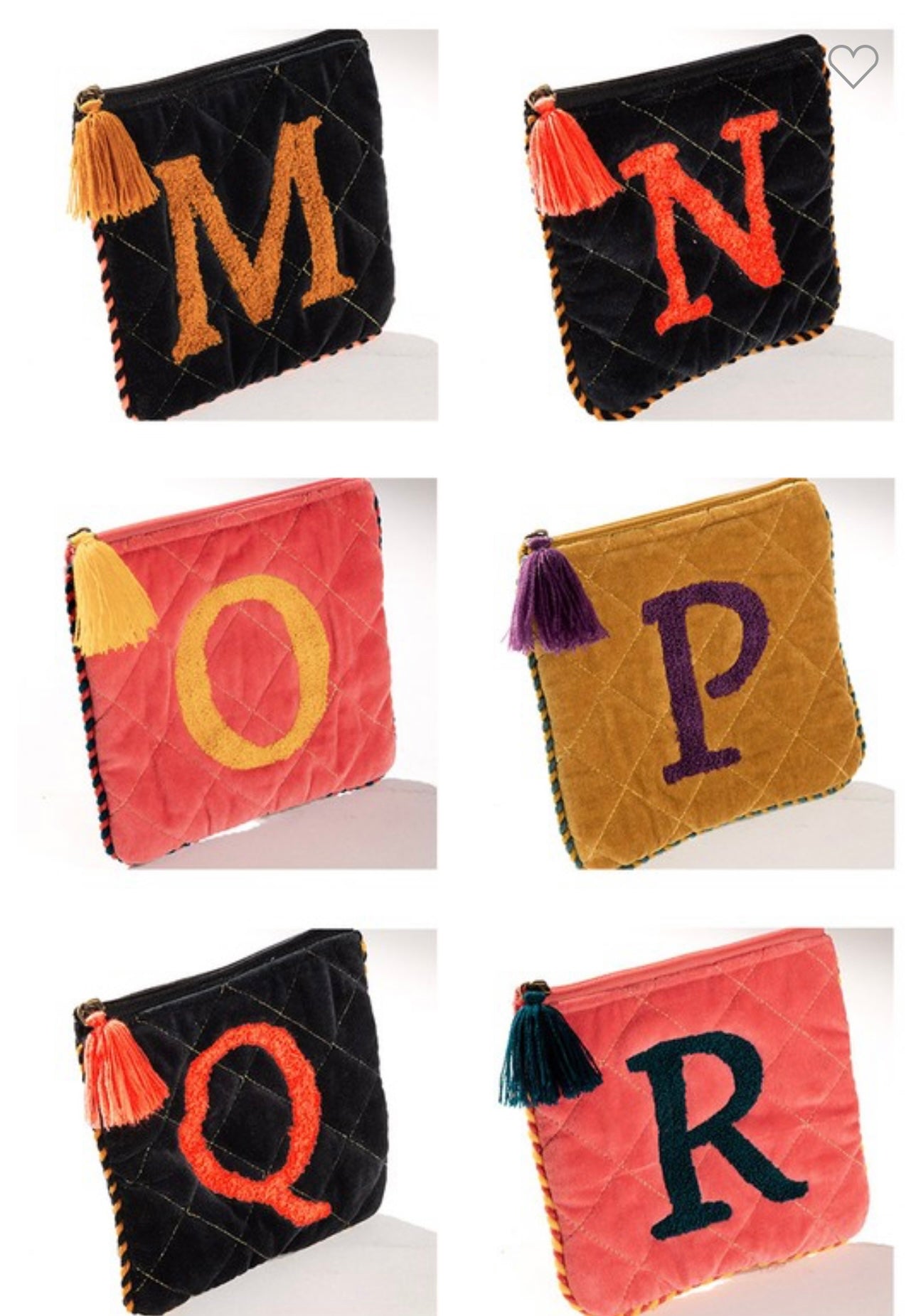 Embroidered Initial Velveteen Bag