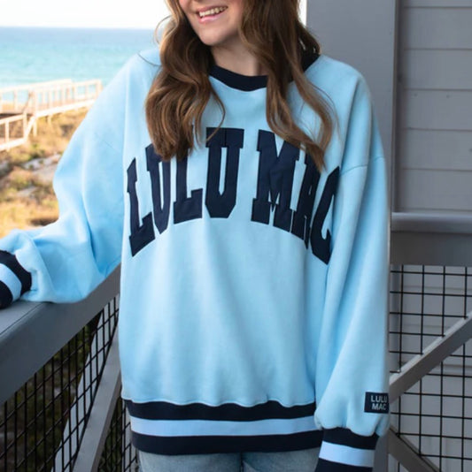 LuLu Mac Social Society Lt Blue w Navy Stitch Sweatshirt