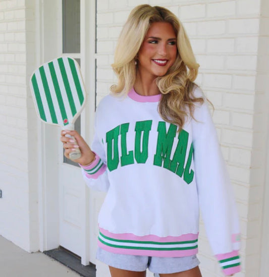 LuLu Mac White with Green Stitch