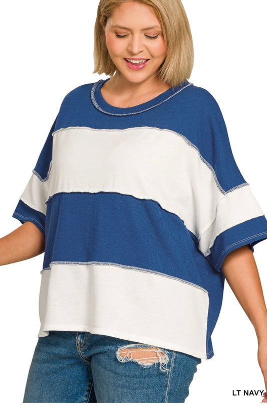 PLUS FRENCH TERRY COLOR BLOCK EXPOSED SEAM TOP