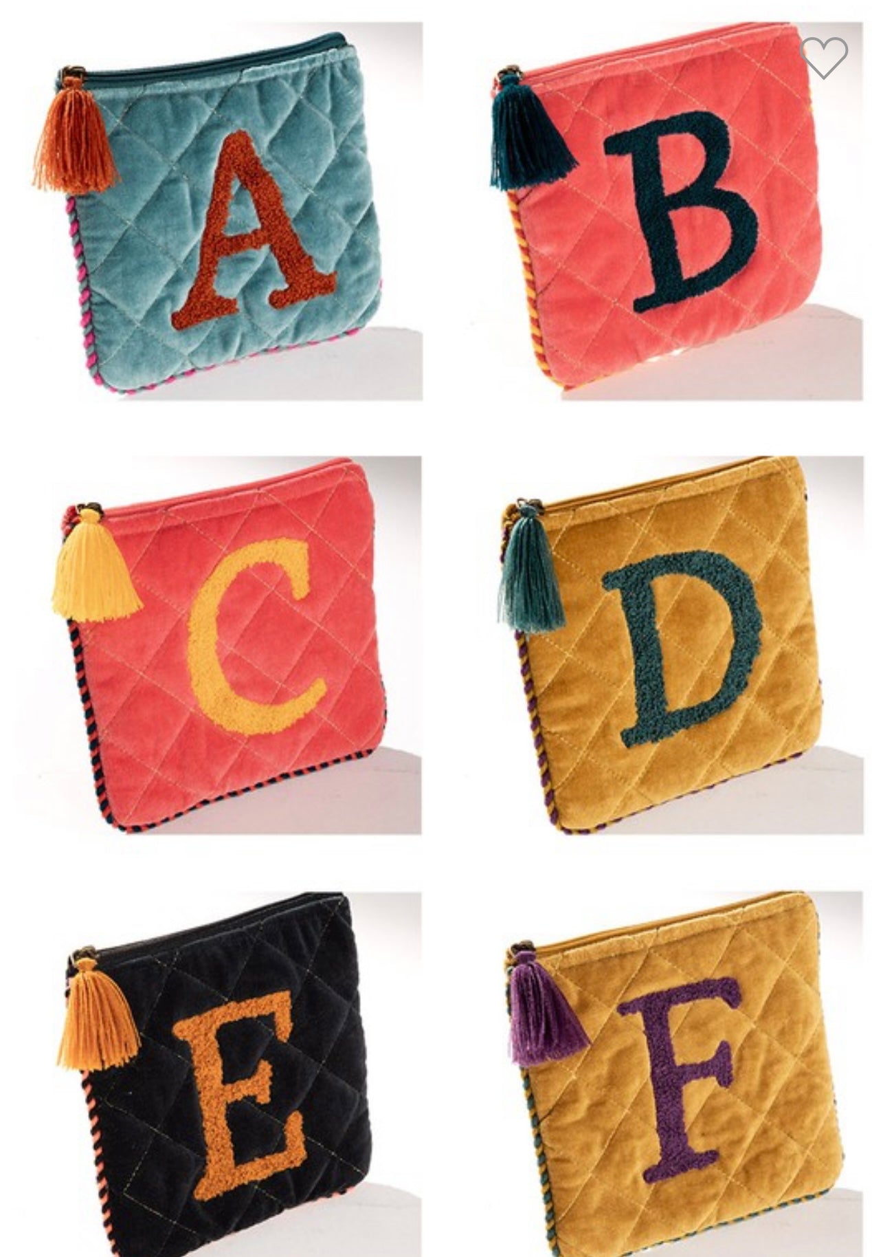 Embroidered Initial Velveteen Bag