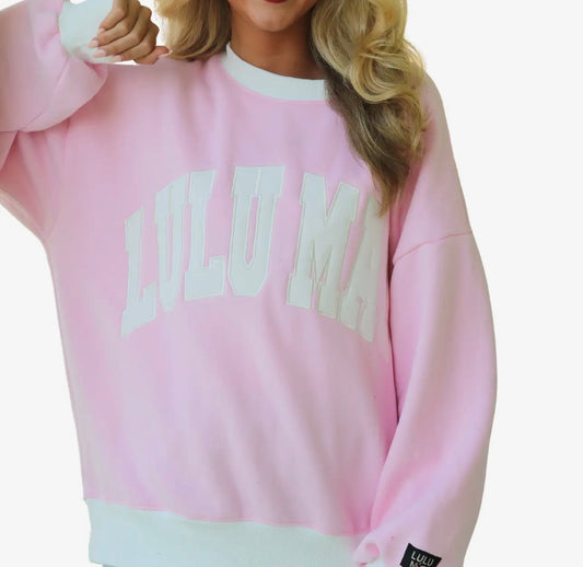 LuLu Mac Pink and White Color Block Stitch Sweatshirt
