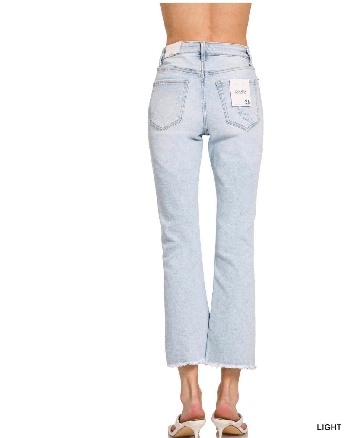 HIGH RISE STRAIGHT RAW HEM CROPPED DENIM JEANS