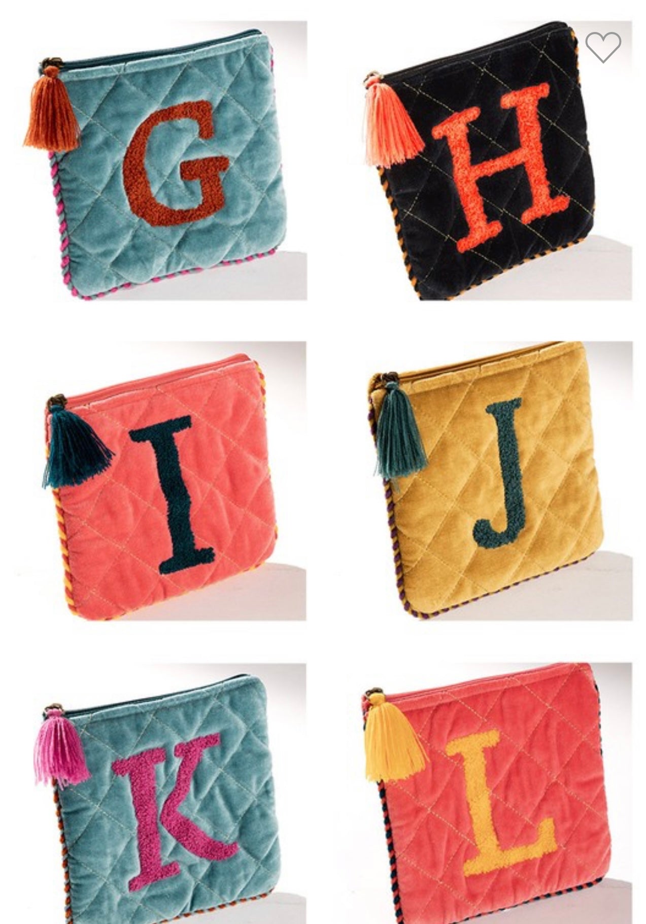 Embroidered Initial Velveteen Bag