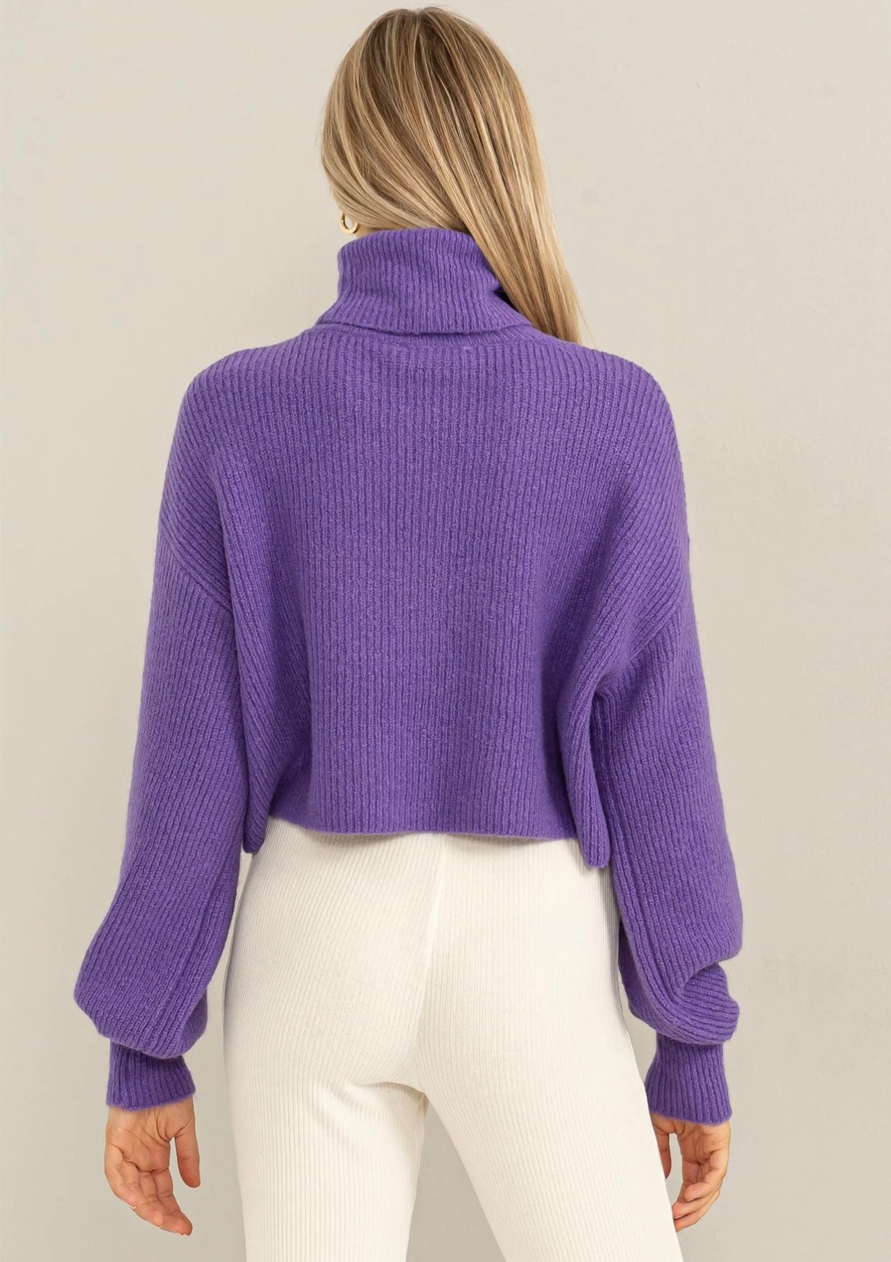 Cropped Balloon Sleeve Turtleneck Sweater