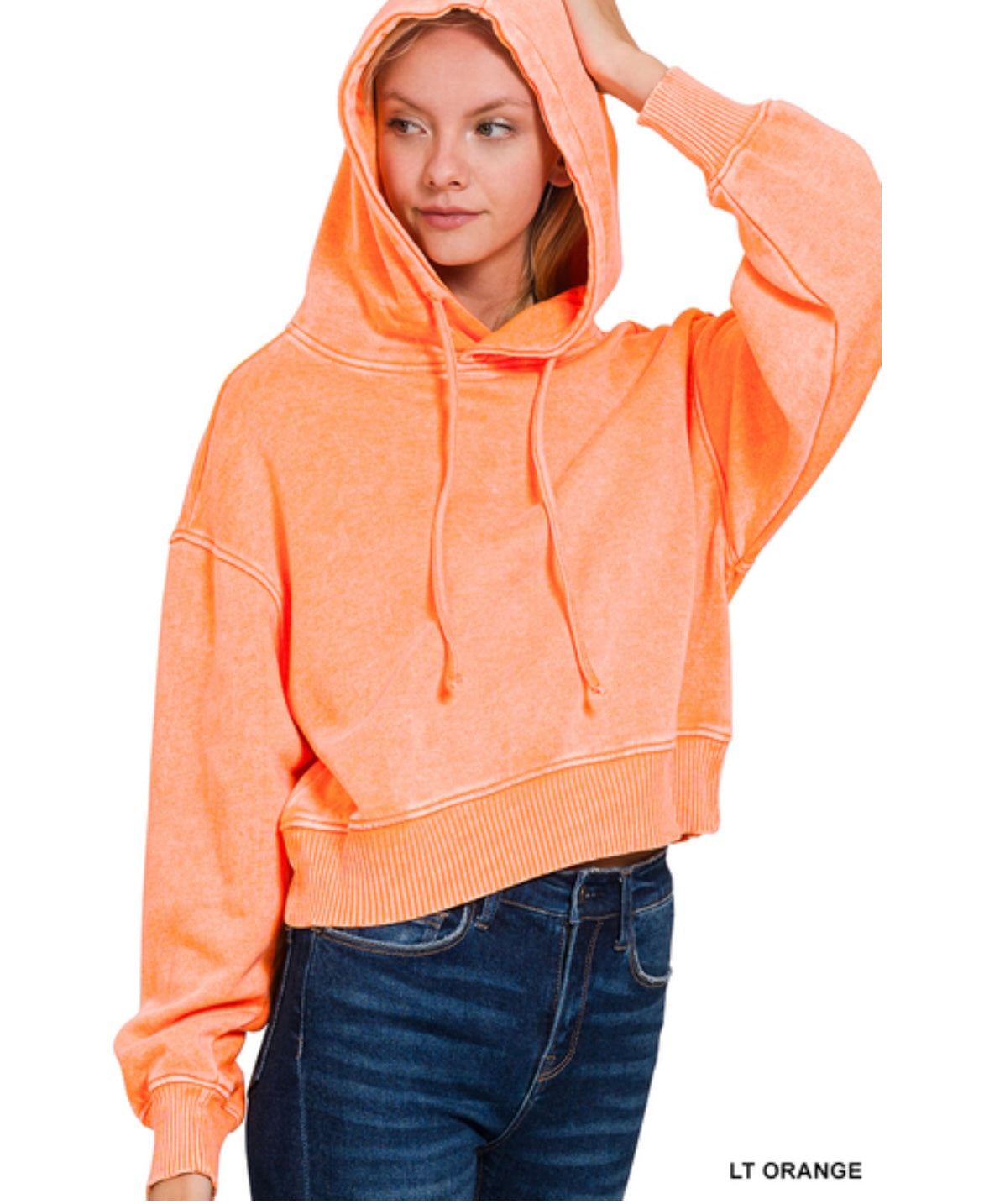 Acid Washed Soft Cropped Hoodie