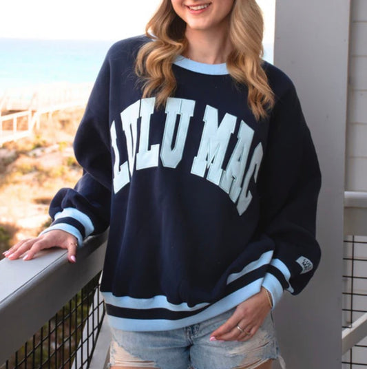 LuLu Mac Social Society Navy w Lt Blue Stitch Sweatshirt