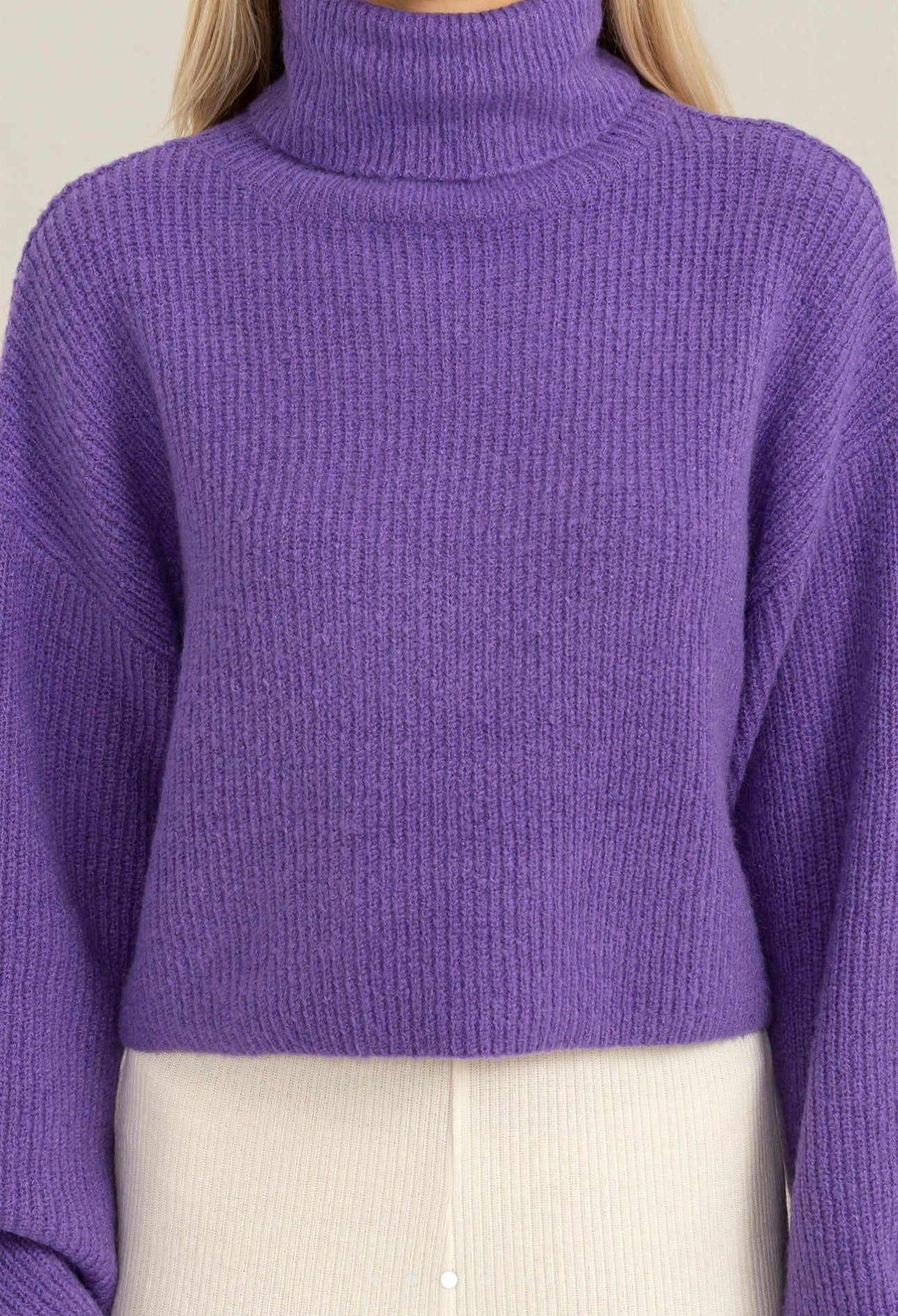 Cropped Balloon Sleeve Turtleneck Sweater