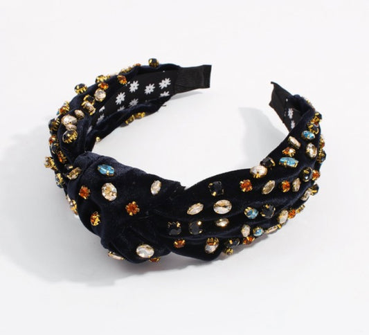 Corduroy and Rhinestones Top Knotted Headband