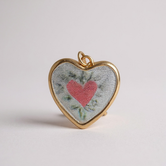 TCB Sweet and Cute Collection Gold, Pink Heart Green Flowers Charm