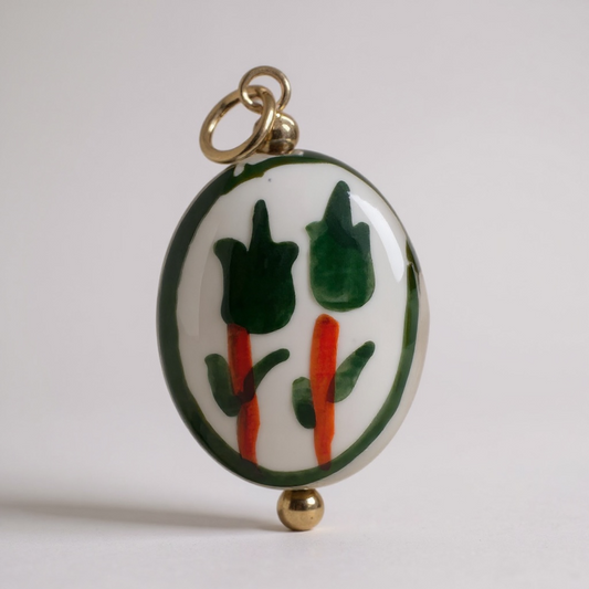 TCB Sweet and Cute Collection Oval Green Flowers Charm