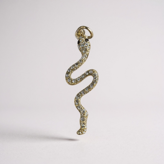 TCB Gold and Rhinestone Snake Charm