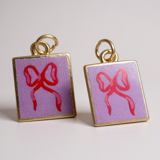 TCB Sweet and Cute Collection Square Pink/Red Bow Charm