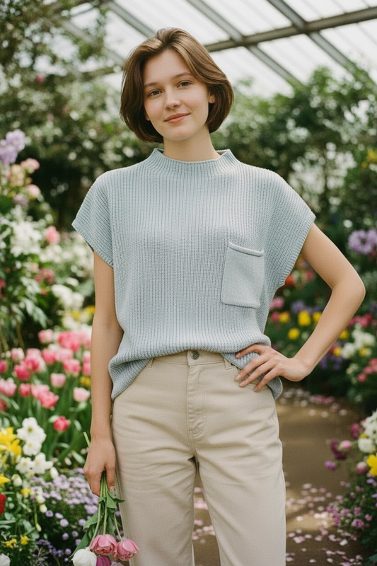 MOCK NECK SHORT SLEEVE SWEATER