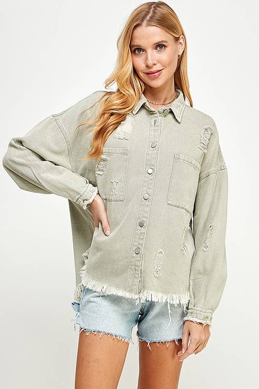 Plus Long Sleeve Distressed Jacket