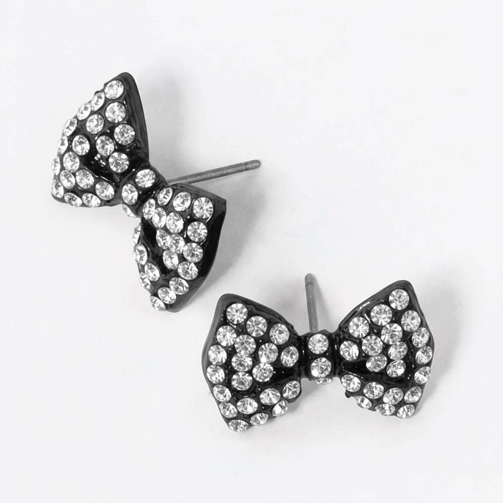 Crystal Rhinestone Bow Stud Earrings: Peridot