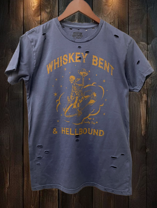 Whiskey Bent & Hellbound Distressed Tee /Faded Navy