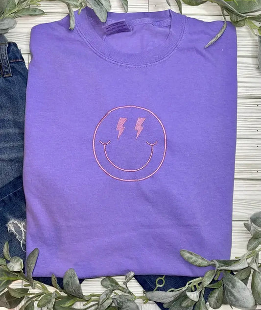Smiley (Embroidered T-Shirt): Comfort Colors Orchid