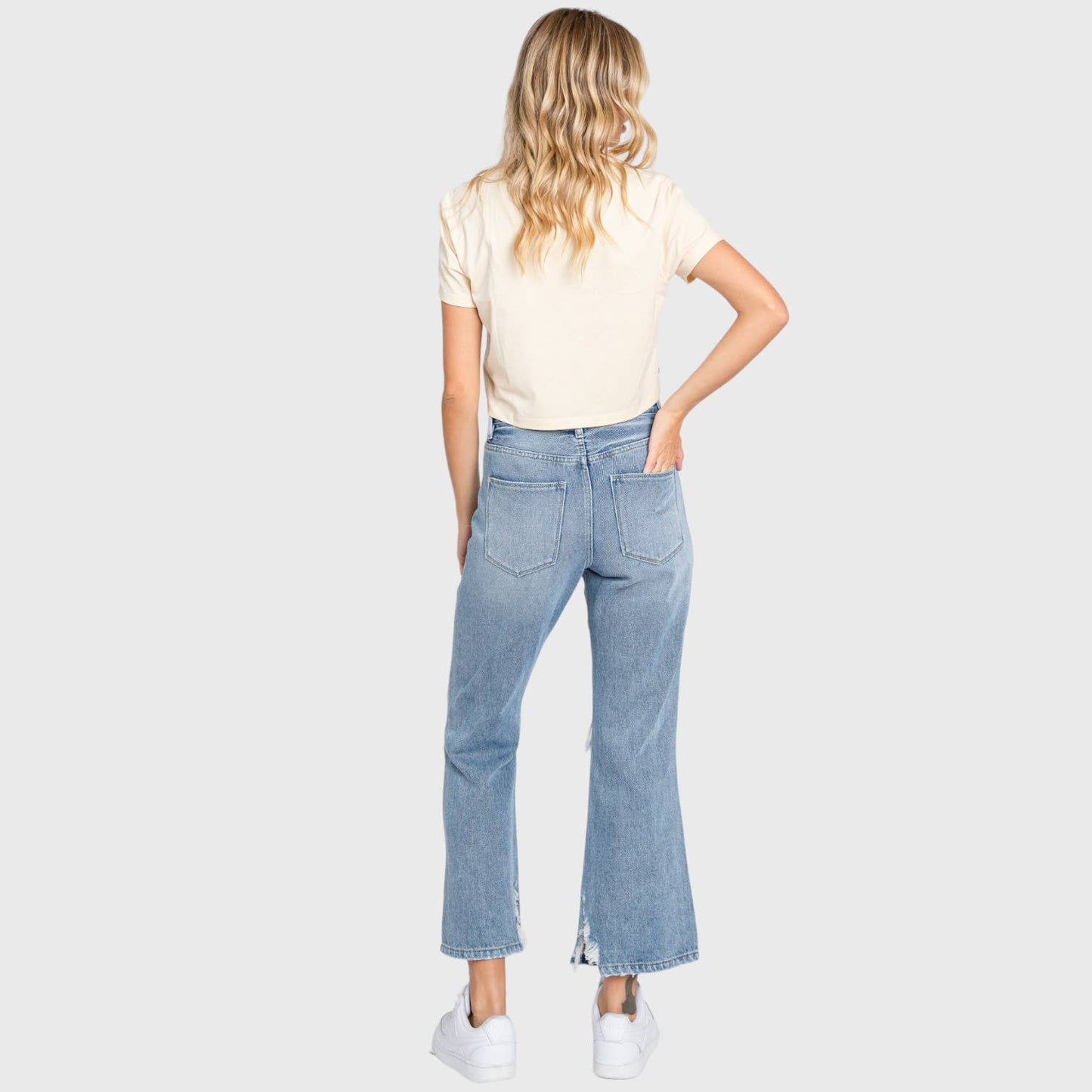 DISTRESSED HIGH RISE RIGID VINTAGE CROPPED JEAN