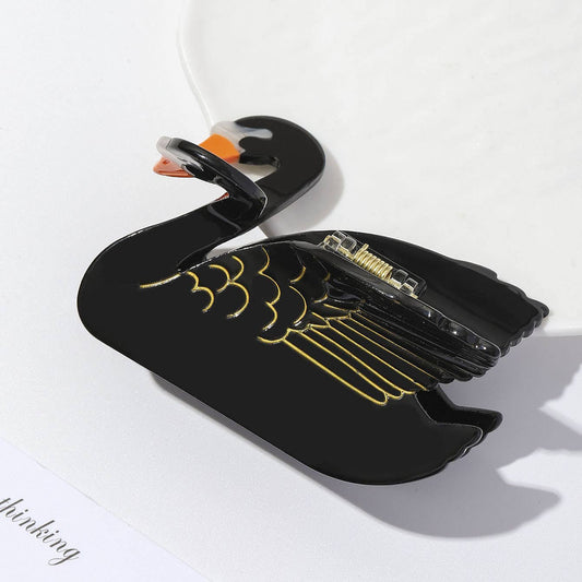 Elegant Black Swan-Shaped Hair Clip