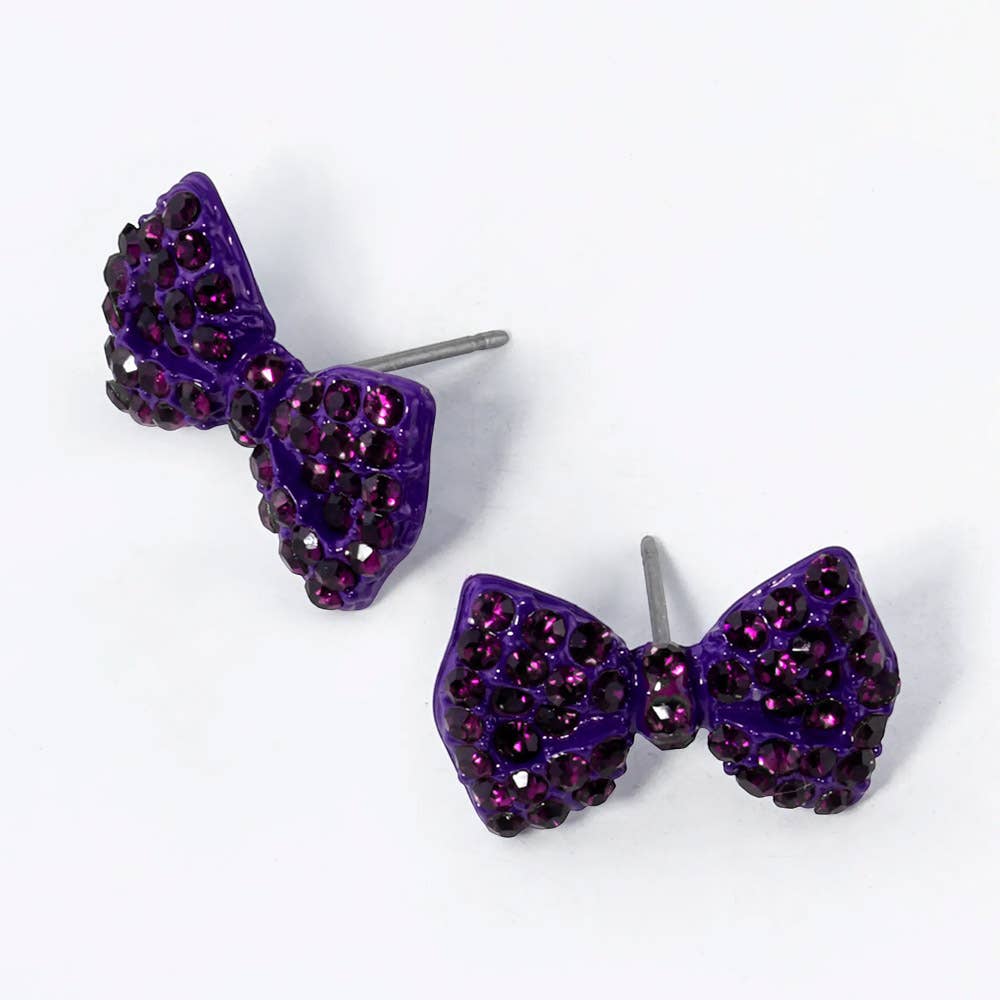 Crystal Rhinestone Bow Stud Earrings: Peridot